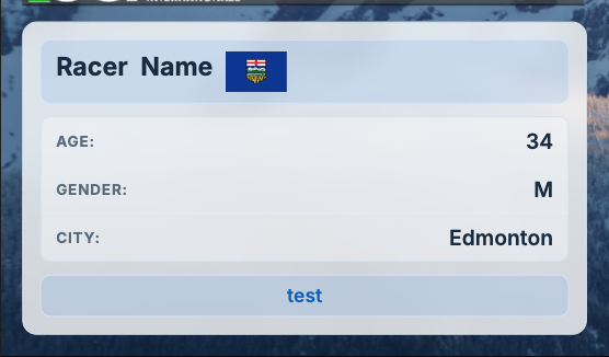 Single Athlete card with a name, flag, birth year, gender, and club