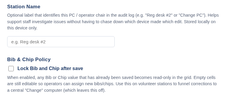Station Name and the Bib & Chip Policy