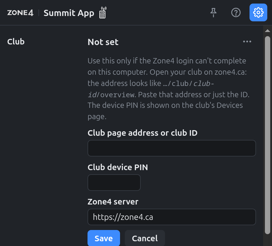 Entering the club ID and device PIN by hand