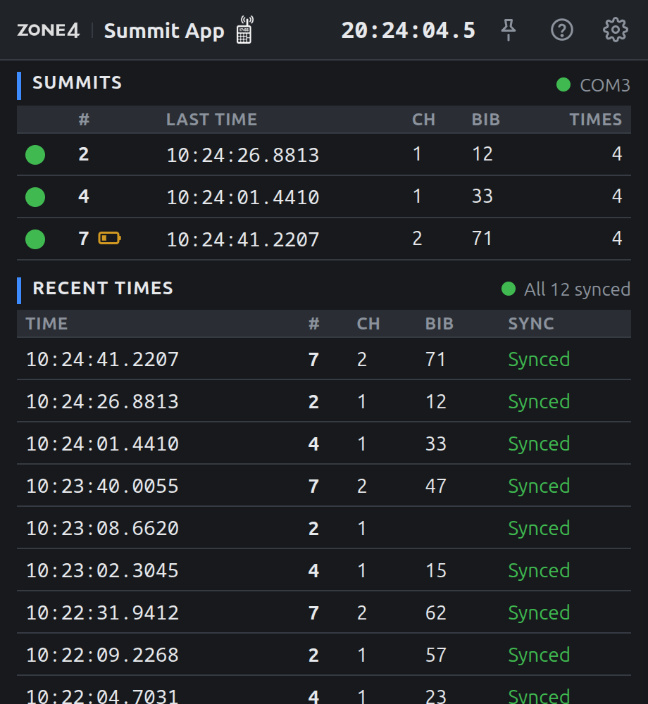 The Summit App while timing
