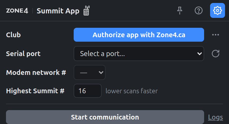 Settings the first time the app starts