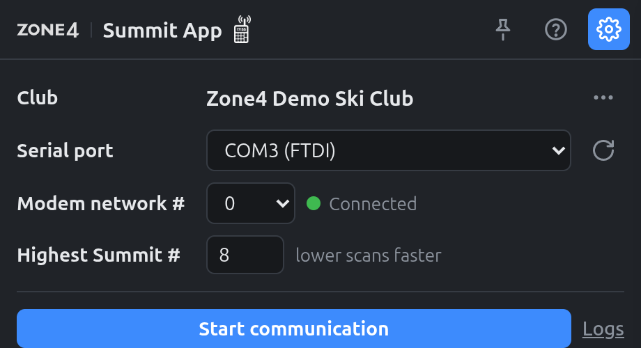 Club connected and the modem found