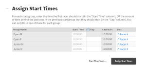 Enter the Time of Day that each group will start racing
